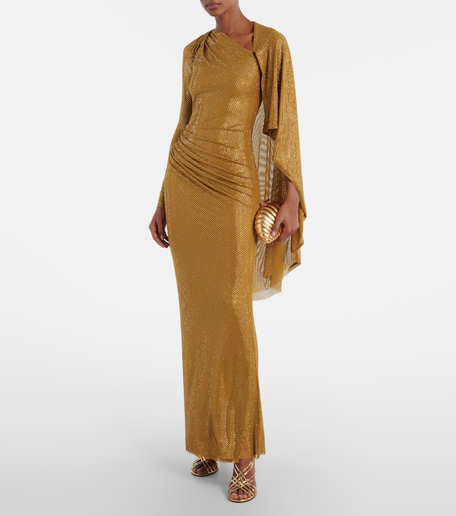 self-portrait Draped embellished mesh gown