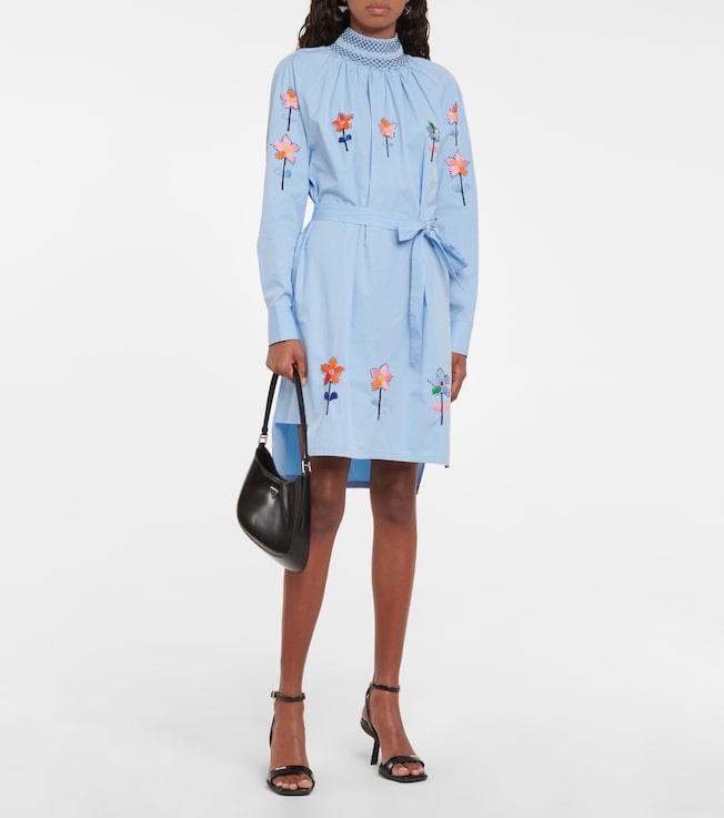 Prada Embroidered cotton-poplin minidress