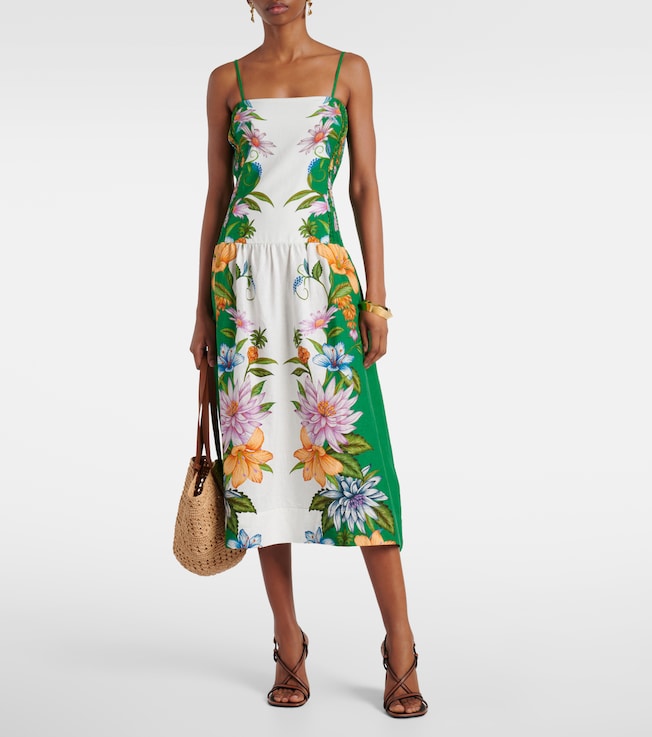 FARM Rio Sweet Bloom linen-blend midi dress