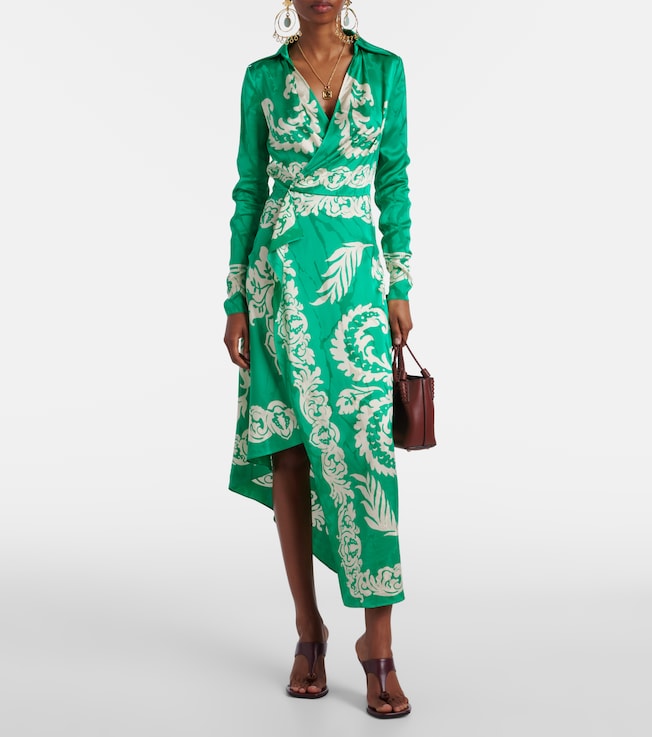 Etro Printed satin wrap dress