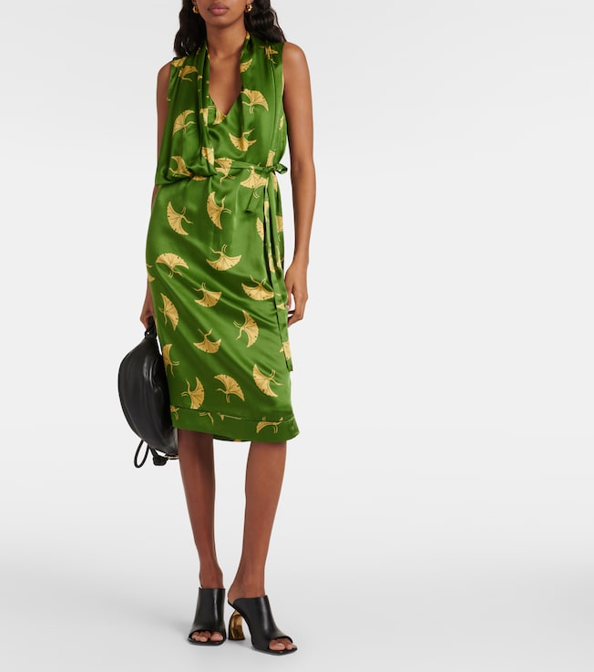 Dries Van Noten Printed silk satin wrap dress