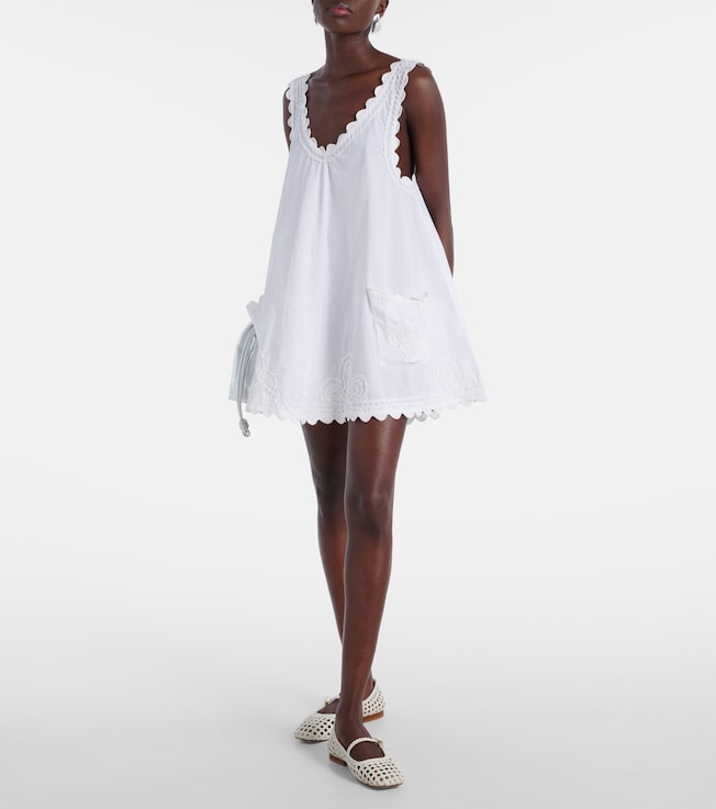 Juliet Dunn Embroidered cotton poplin minidress