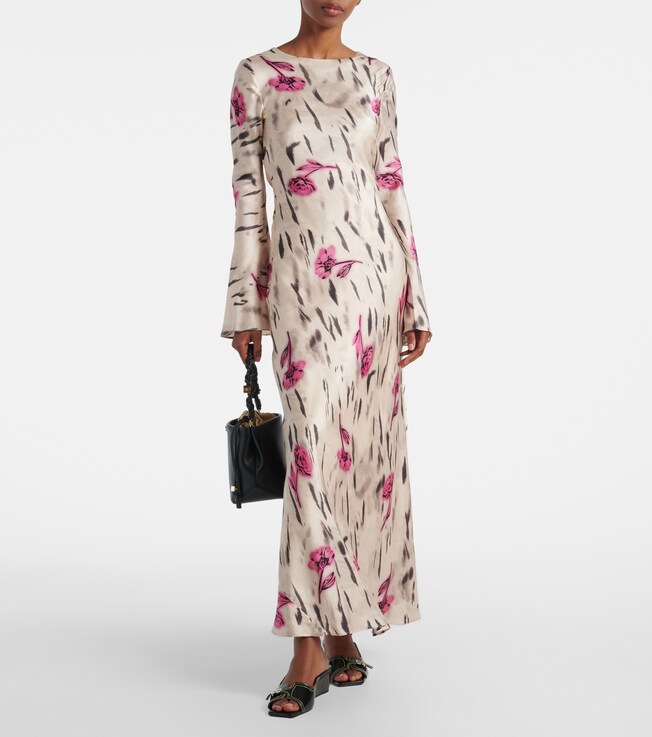 GANNI Floral open-back satin maxi dress