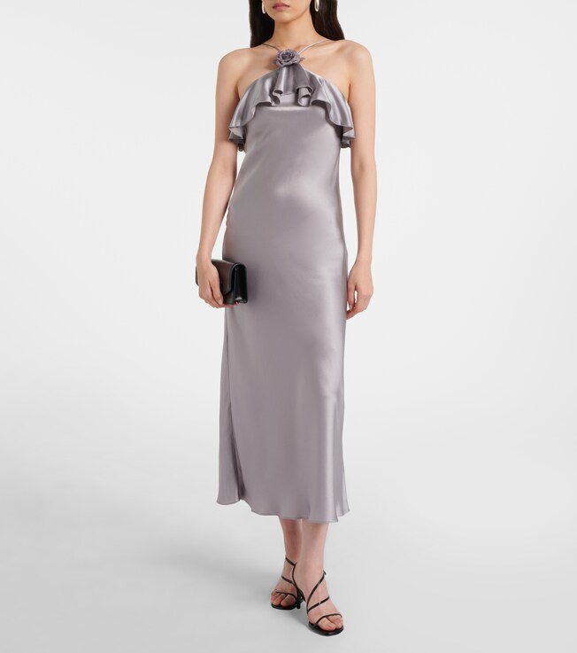 Rodarte Floral-appliqué silk charmeuse slip dress