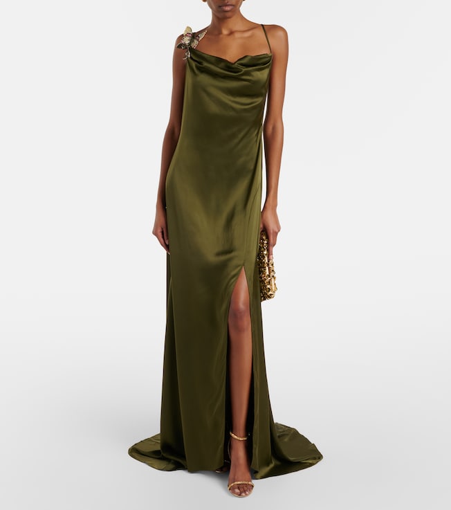 Blumarine Appliqué satin gown