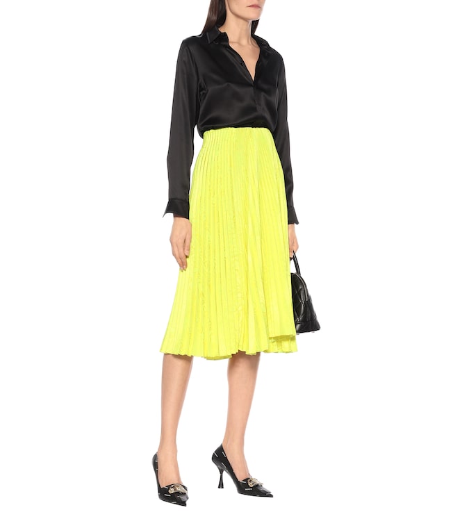 Balenciaga Satin-jacquard pleated midi skirt