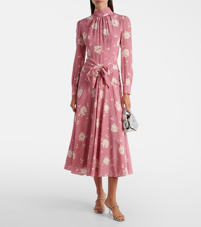 Alessandra Rich Bow-detail floral silk midi dress