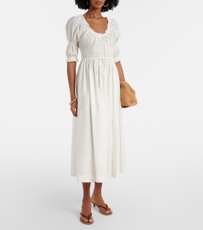 Dôen Shirred cotton midi dress