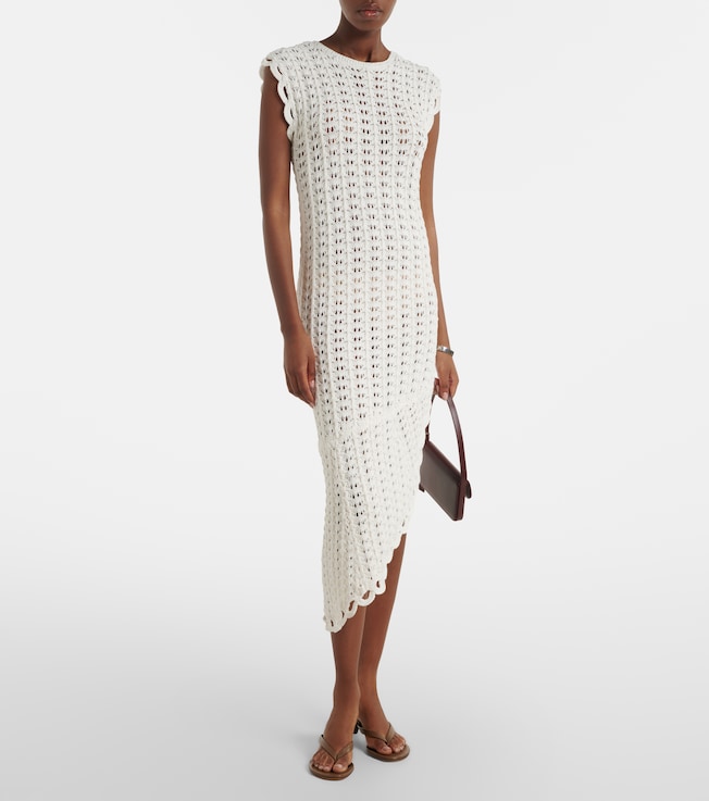 LOULOU DE SAISON Malena asymmetric scalloped crochet midi dress