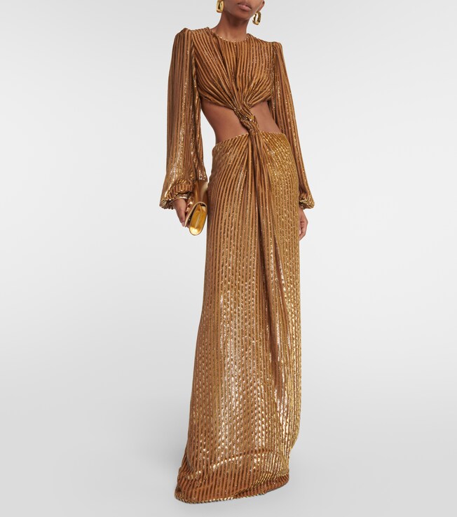 Costarellos Galena striped cutout fil coupé gown