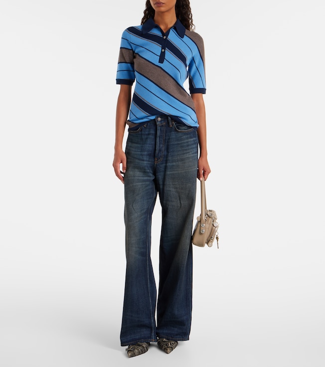 Acne Studios Ribbed-knit striped wool polo shirt