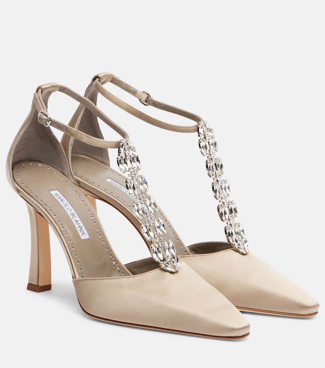 MANOLO BLAHNIK Molara embellished satin pumps