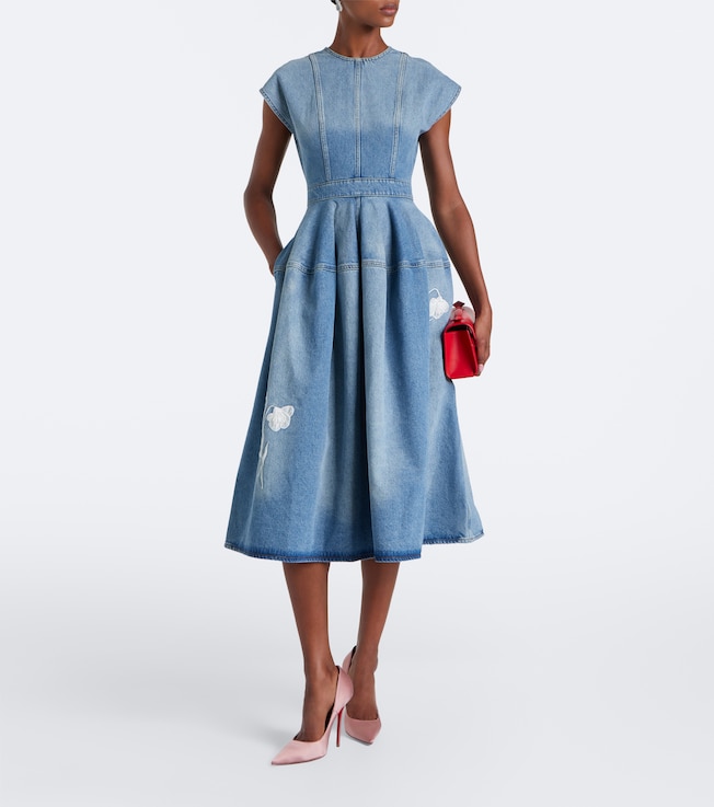 Erdem Floral-appliqué denim midi skirt