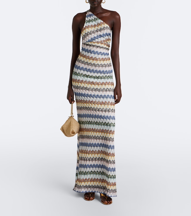 One-shoulder lamé gown