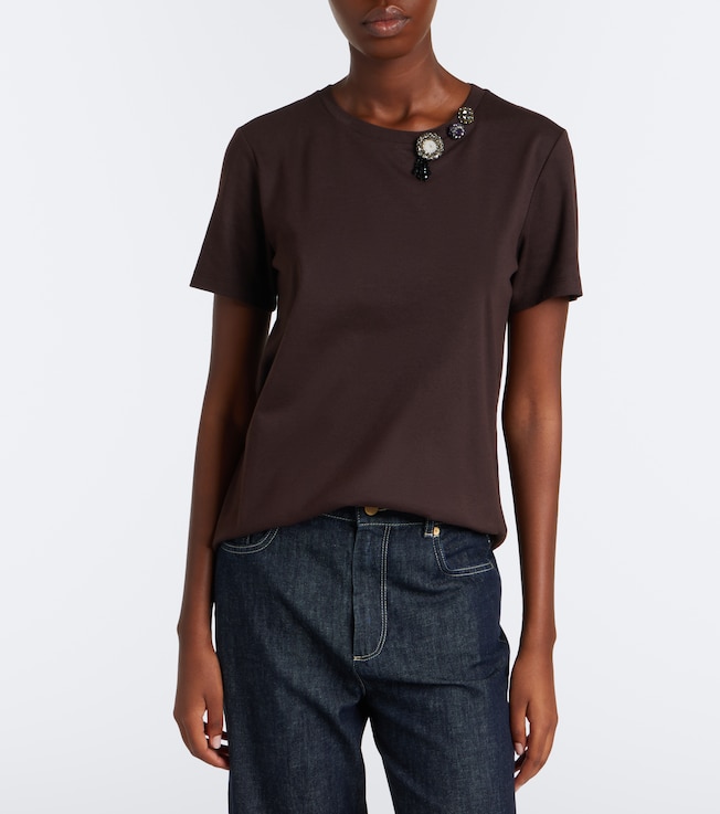 S Max Mara Embellished cotton-blend jersey T-shirt