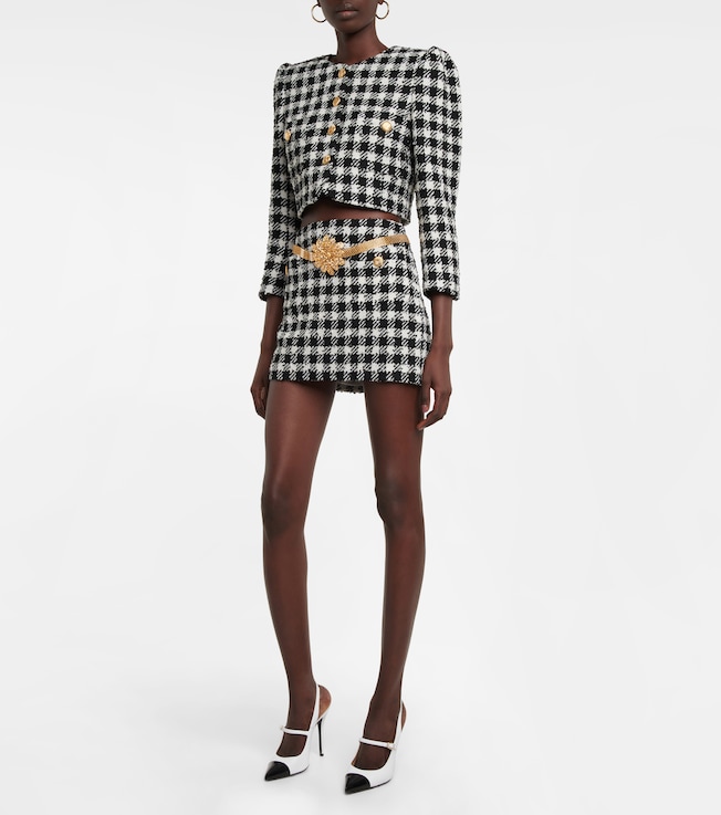 Alessandra Rich Checked wool-blend bouclé miniskirt