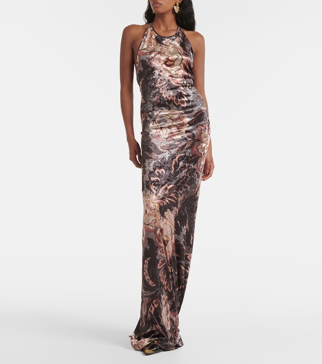 Etro Floral halterneck velvet gown