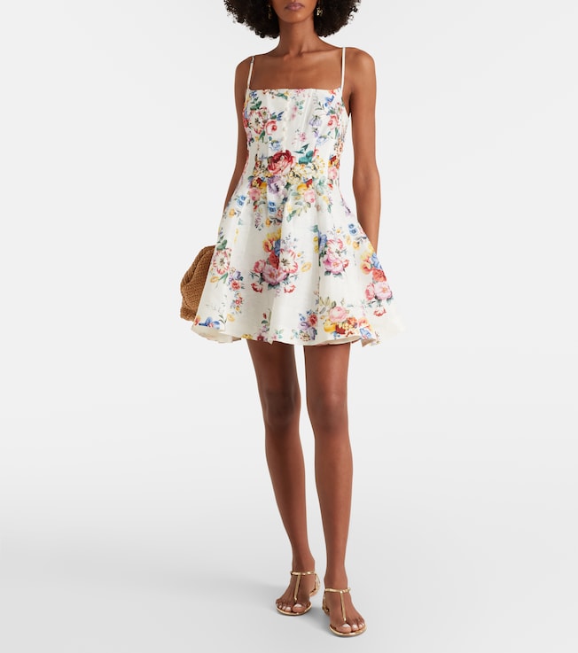 Camilla Embellished floral linen and silk minidress