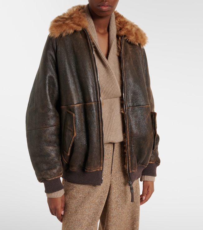 Brunello Cucinelli Monili shearling-trimmed leather blouson jacket