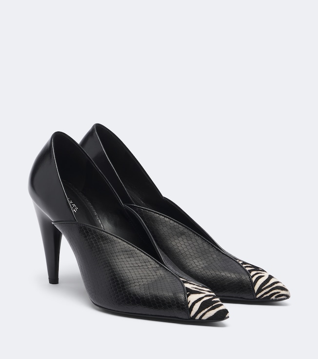 Isabel Marant Luza calf hair-trimmed snake-effect leather pumps