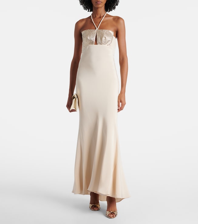Roland Mouret Embellished halterneck silk gown