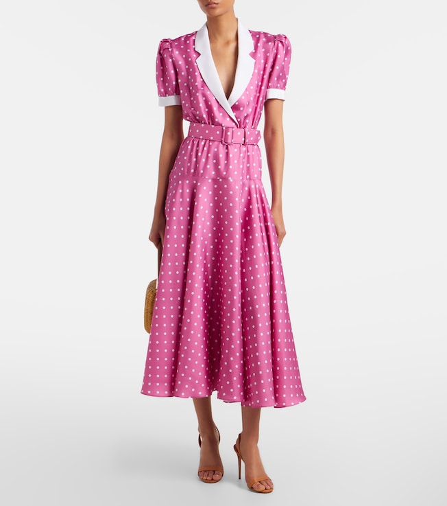 Rodarte Belted polka-dot silk twill midi dress
