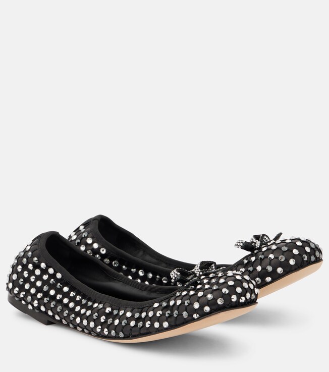 RENÉ CAOVILLA Crystal-embellished leather ballet flats