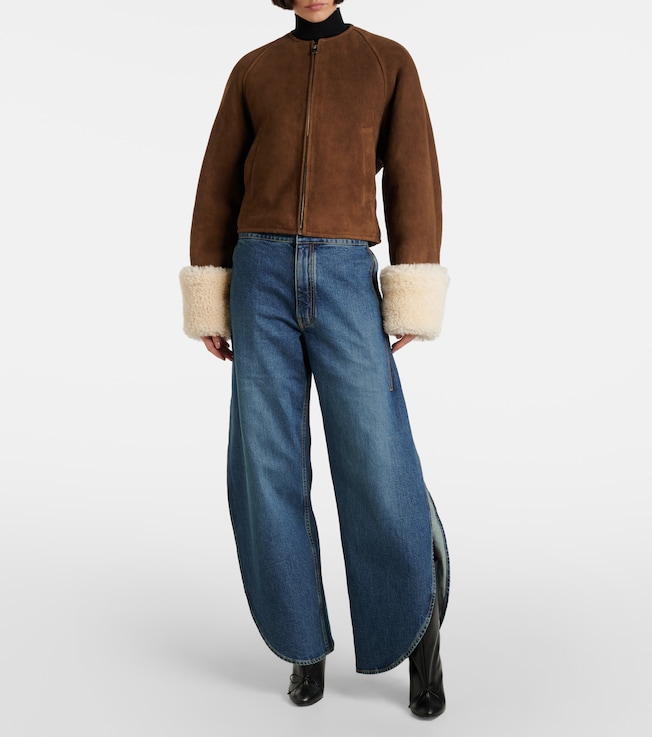 Alaïa Shearling-trimmed suede jacket