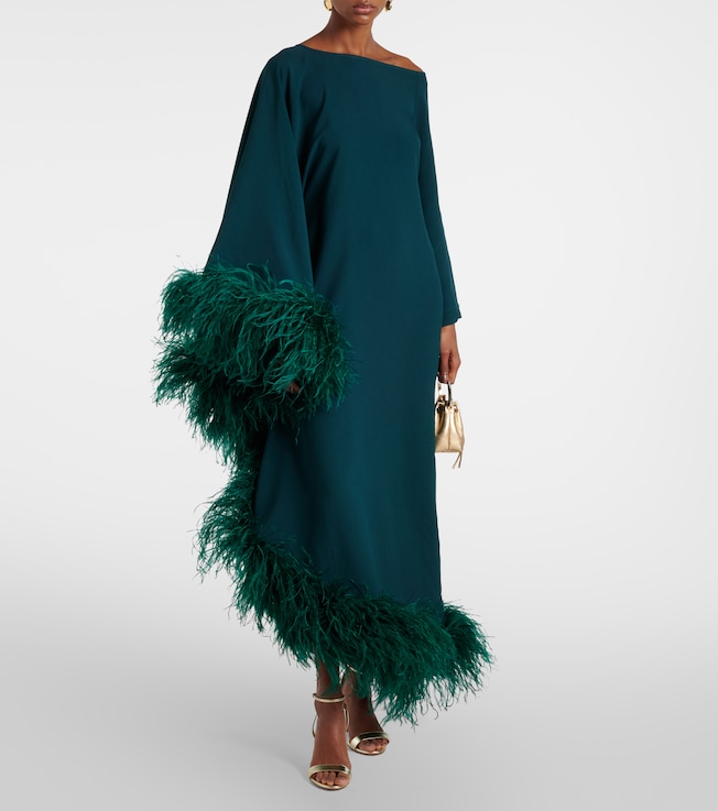 Taller Marmo One-shoulder feathered sequined gown