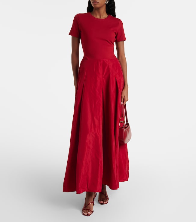 Staud Pleated ponte and grosgrain maxi dress