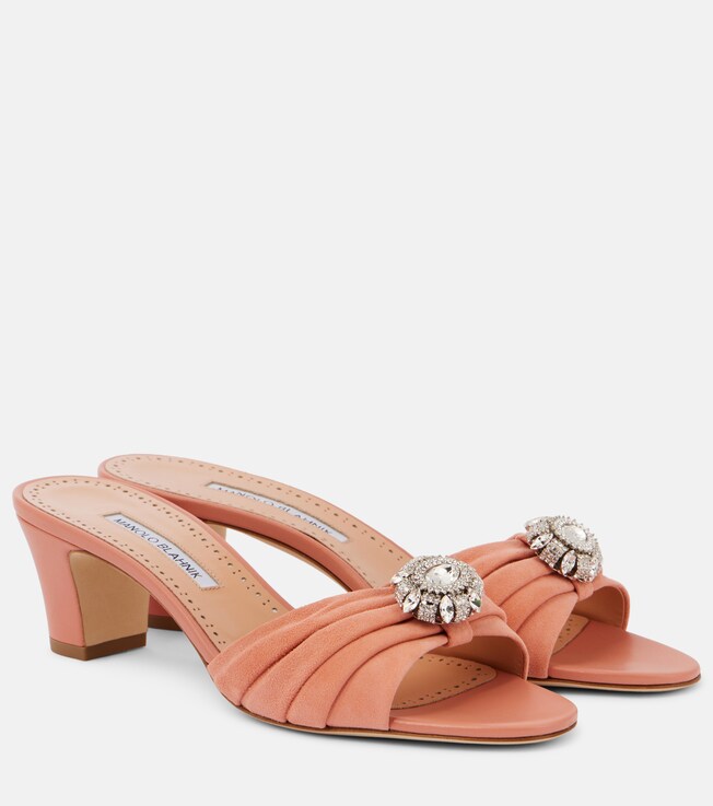 MANOLO BLAHNIK Ansaklo 50 embellished suede mules