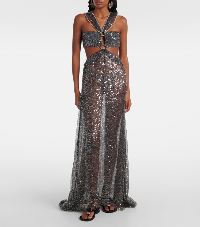 Isabel Marant Dalie sheer sequined cutout gown