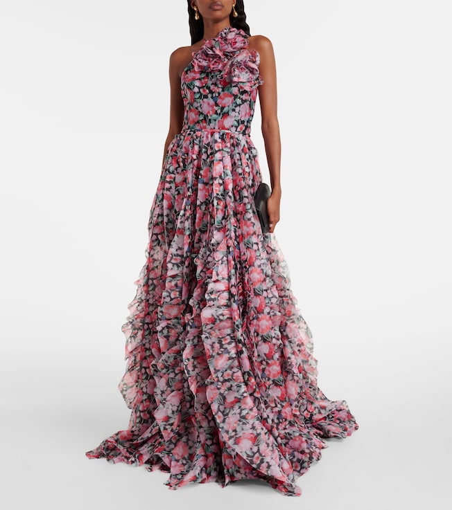 Carolina Herrera Floral halterneck ruffled gown