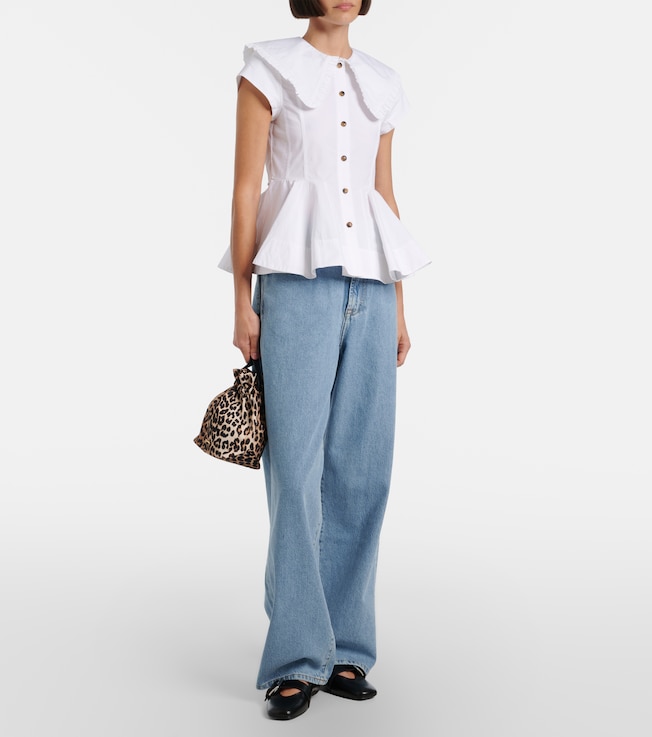 GANNI Ruffled cotton-blend shirt