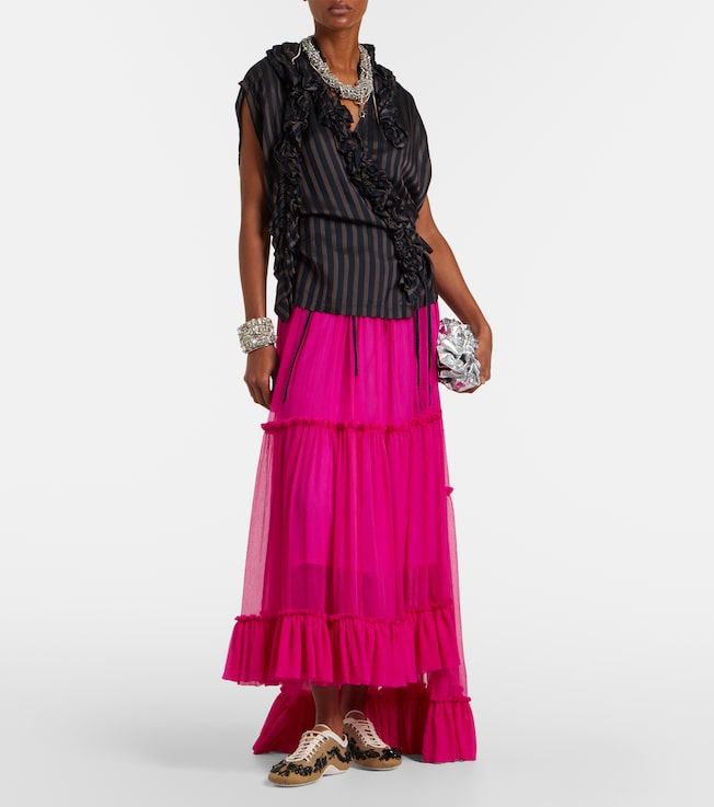 Dries Van Noten Asymmetric silk muslin skirt