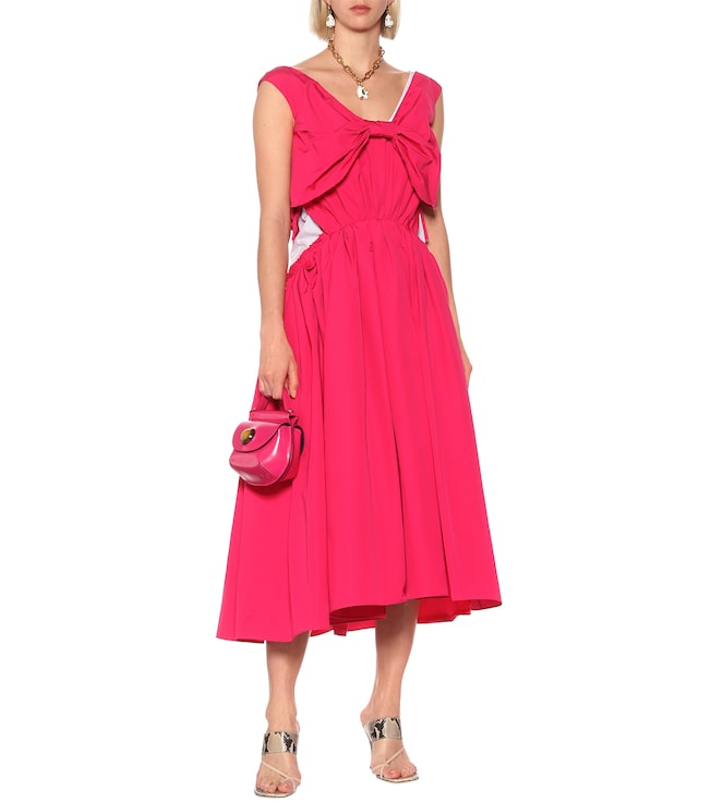 Marni Bow-trimmed cotton-blend midi dress