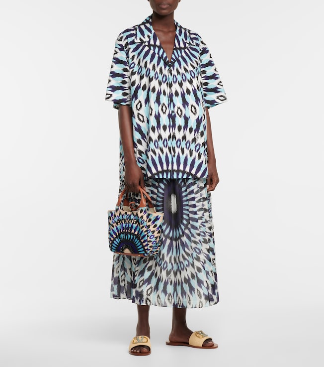 Valentino Printed cotton and silk midi skirt