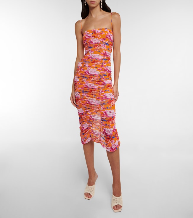 Magda Butrym Ruched floral mesh midi dress