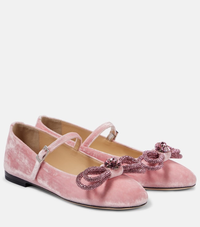 MACH & MACH Double Bow velvet ballet flats