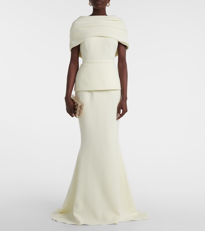 Safiyaa Pleated caped crêpe gown