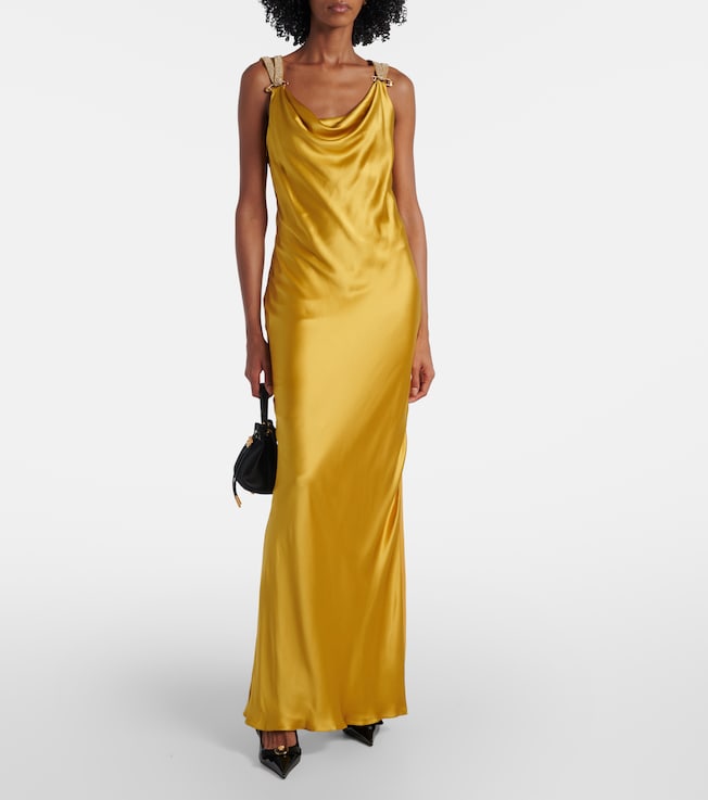 Versace Safety Pin embellished silk satin gown