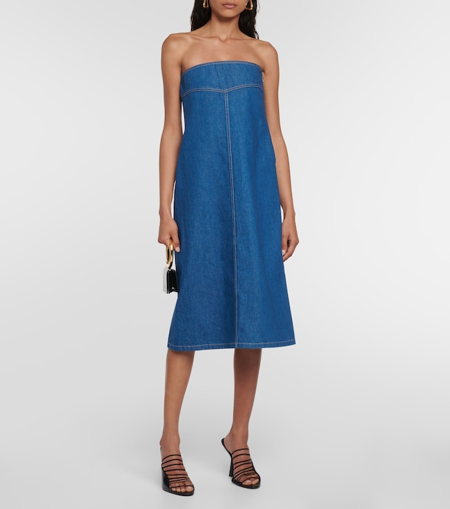 Ferragamo Strapless denim midi dress