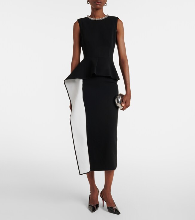 Roland Mouret Embellished peplum satin crêpe midi dress