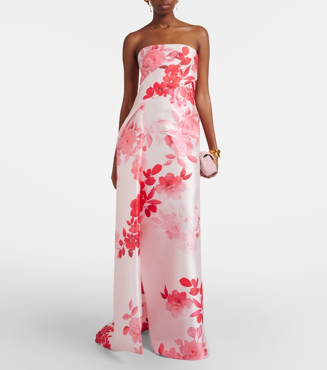Monique Lhuillier Floral draped satin gown