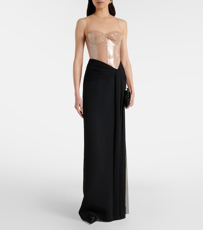 David Koma Sequined paneled bustier gown