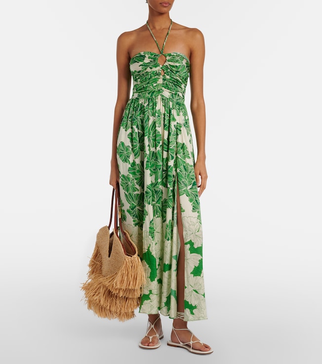 Poupette St Barth Avril floral halterneck satin maxi dress