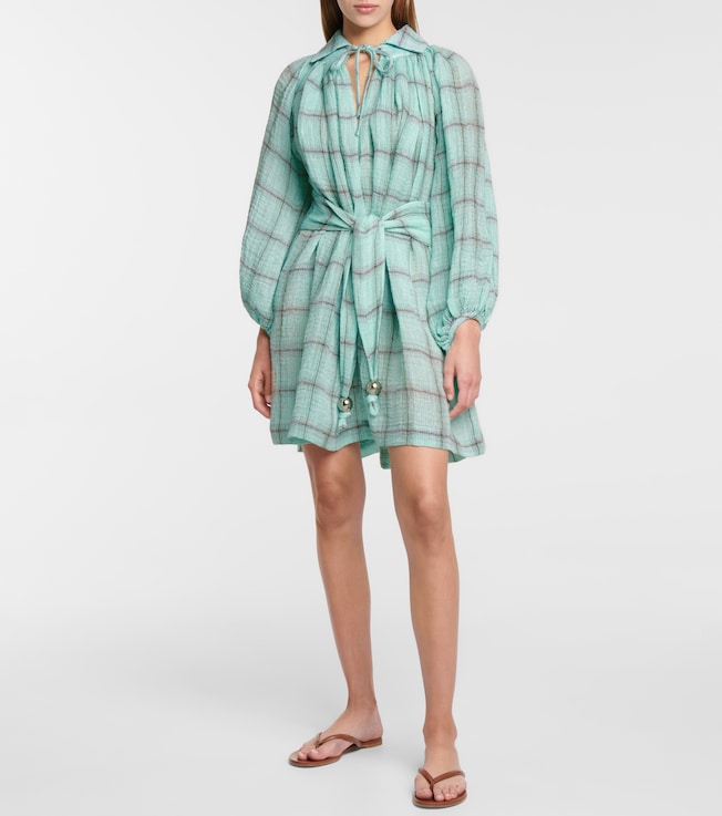 Lisa Marie Fernandez Poet checked linen-blend minidress