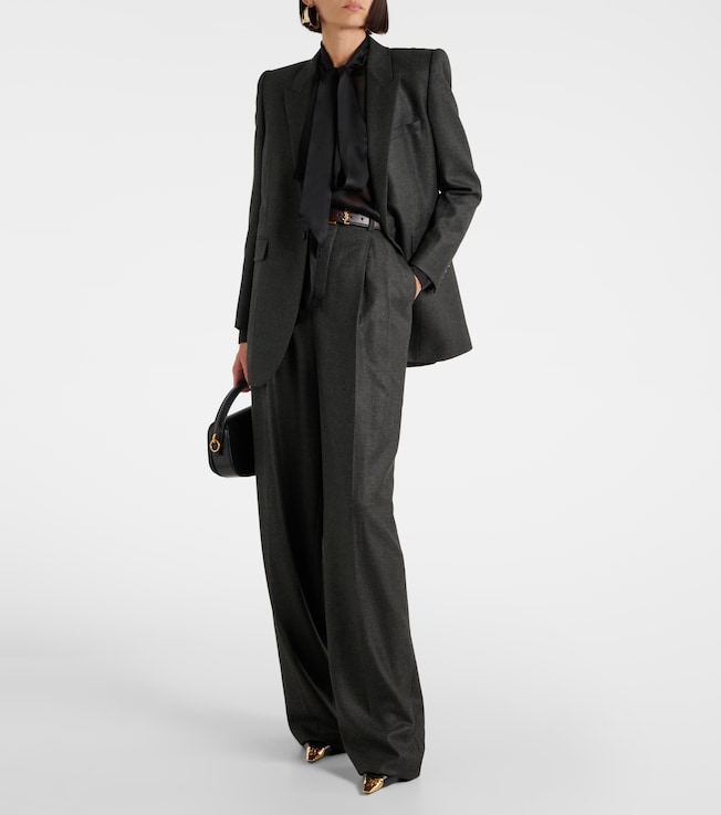 Saint Laurent Pleated cashmere wide-leg pants