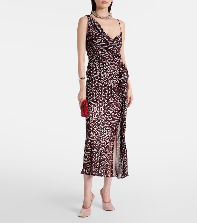Dries Van Noten Printed draped one-shoulder midi dress
