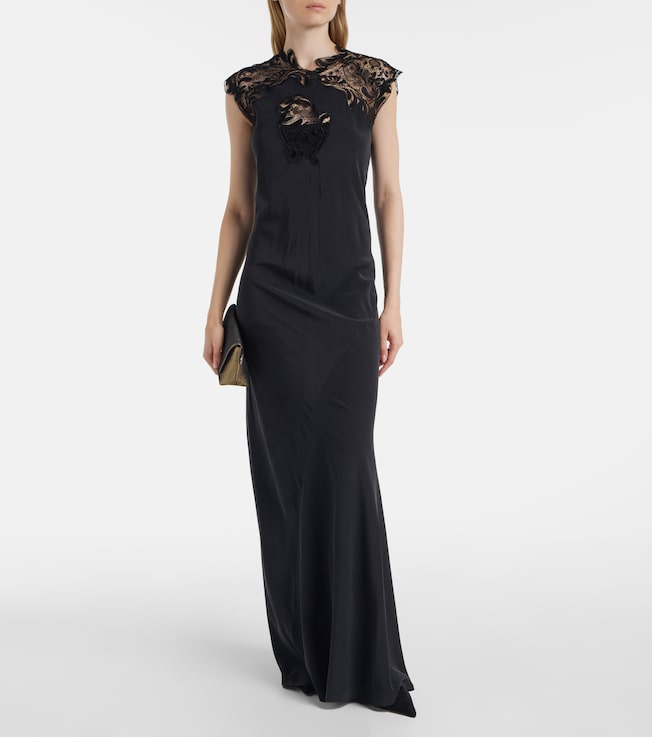 Ferragamo Lace-trimmed silk gown